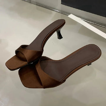 Xajzpa Summer Fashion Open Toe Women Slipper Slip On Elegant Thin Low Heel Silk Dress Ladies Slides Shoes Zapatillas De Mujer